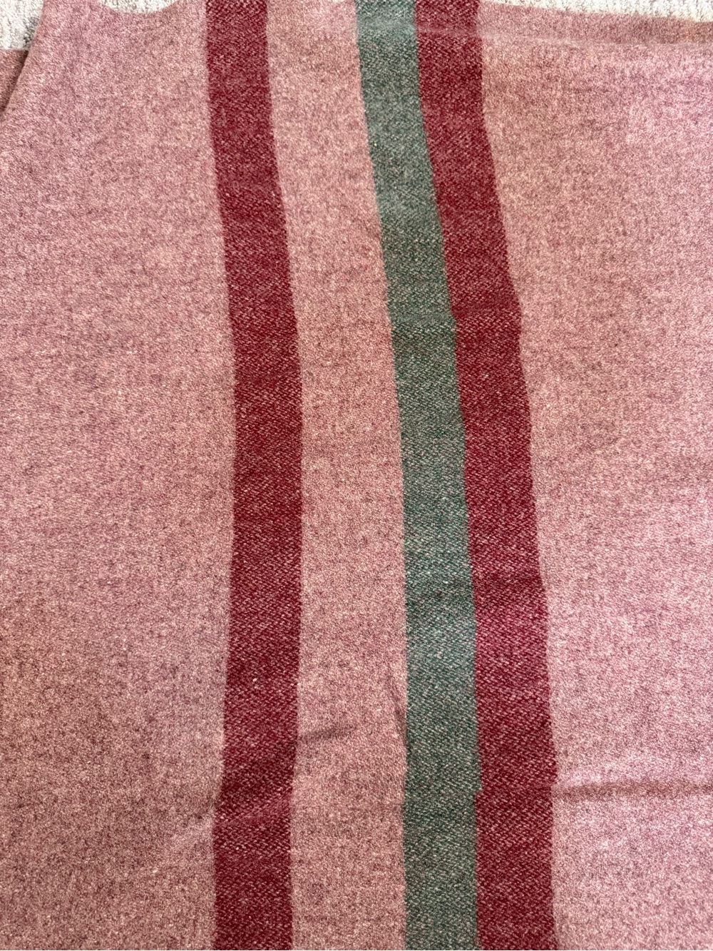 Vintage Kenwood Pure Wool Blanket Canada Pink Green Striped 50x65 1950-1960s - Picture 5 of 6